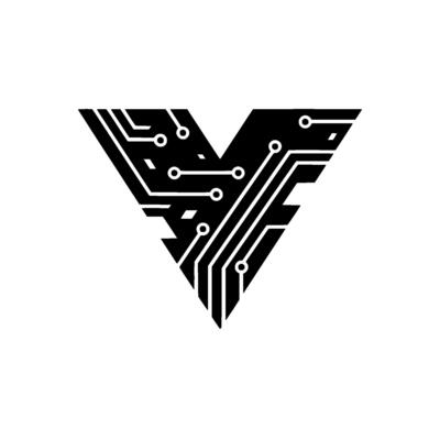 Black Circuit Board V on White Background