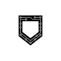 Tech Shield Circuit Board in Black and White, Minimalist vector