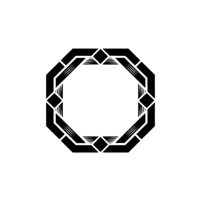 Geometric Frame Black Deco Octagon on White Background