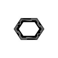 Tech Frame Hexagon in Black and White on White Background vector