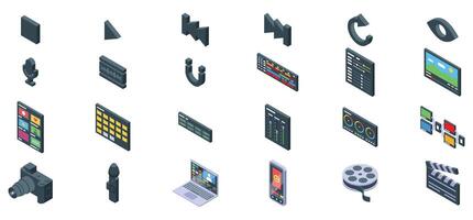 editor icons set. editing software icons showing post production process and multimedia content creation vector