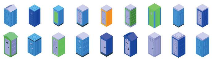 Bio toilet icons set. Set of portable toilet icons showing different styles and colors for various outdoor events vector