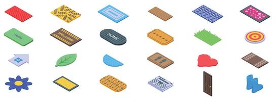 Doormat icons set. Doormats showing different materials, shapes, and uses for keeping home clean vector