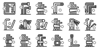 Allen keys icons set. Allen wrench key set icons showing different hex keys for mechanics and repairing vector