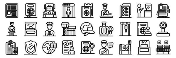 Passport border control icons set. Border control and airport security, ensuring safe and efficient travel experiences vector