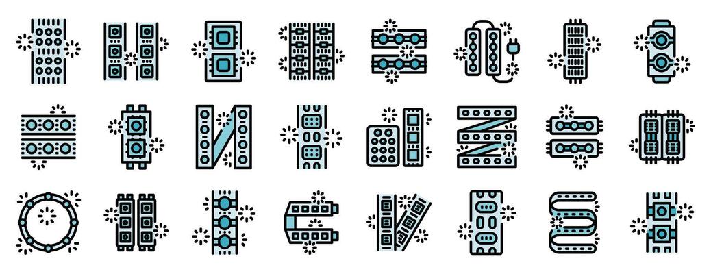 Led strip light icons showing different shapes and configurations for various applications