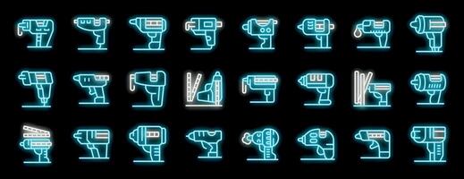 Glue gun icons set, repairing tool using for building, construction and fixing neon style vector