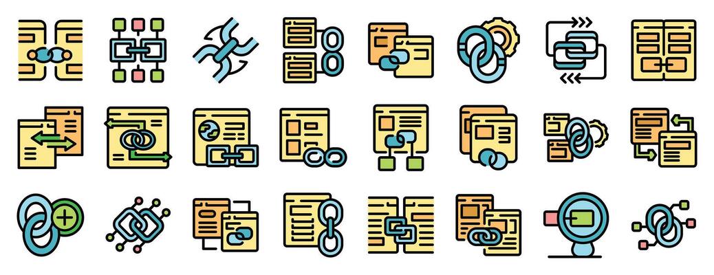 Cross linking website optimization and backlink building icons set