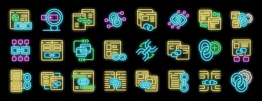 Cross linking neon icons representing interconnected web pages and digital resources vector