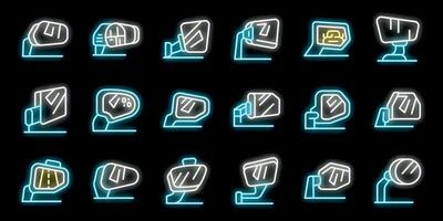Neon side view mirrors reflecting safety and style on a dark background vector
