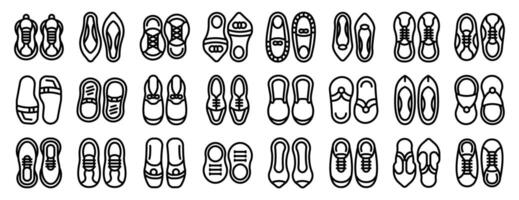 Shoes top view icons set. Footwear icons representing various shoe types for different activities vector