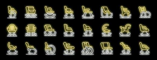 Rocking chair neon icons creating a relaxing atmosphere vector