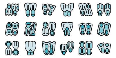 Diver fins for underwater exploration, various styles and designs of flippers vector