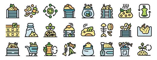 Compost icons showing composting process and organic waste recycling vector