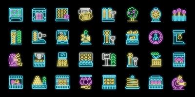 Amusement park games and activities with neon icons representing entertainment and fun vector