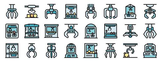 Claw crane machines and robotic arms grabbing toys and objects vector