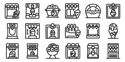 Ice cream maker icons set. Ice cream making machines and frozen dessert production, creating delicious treats vector