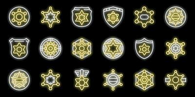 Sheriff star icons set, neon style glowing sheriff emblems collection vector