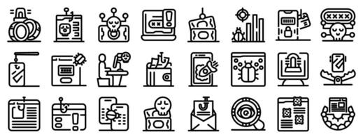 Bait hacking icons set. Cyber security threats and phishing scams targeting online users vector