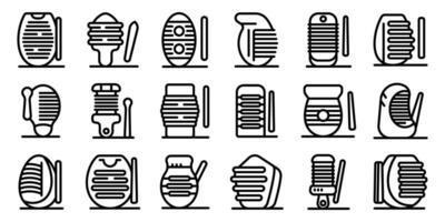 Guiro icons set. Guiro icons set, musicians playing guiro, scraping and shaking in different styles vector