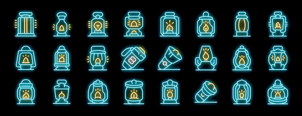 Kerosene lamps and flashlights are illuminating dark nights with neon icons