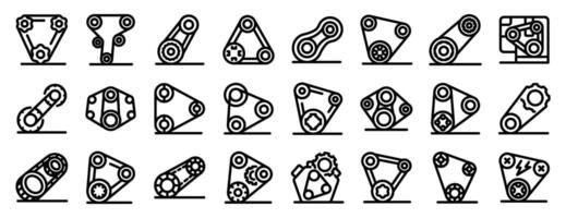 Engine belt icons set. Timing belt icons showing engine parts and maintenance vector