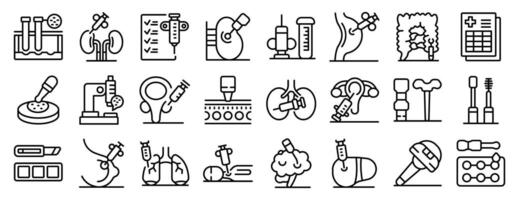 Biopsy icons set. Biopsy medical procedure involving tissue sampling for diagnosis and research vector