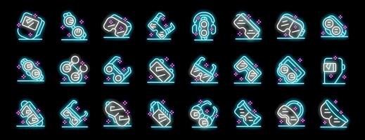 Neon icons of augmented, virtual and mixed reality glasses and devices, including vr headsets and ar smartglasses vector