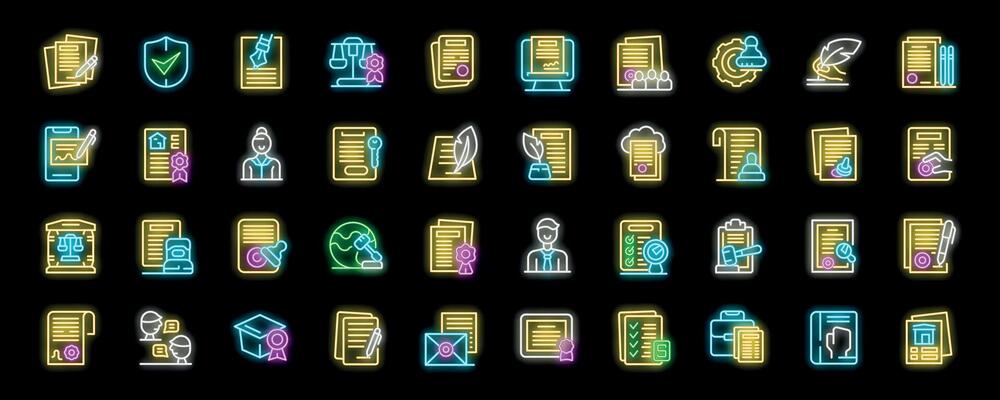 Notarization and legal documents icons representing official procedures