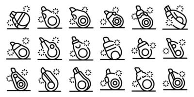 Correction tape icons set. Correction fluid set icons showing various shaped bottles for covering mistakes in documents and artwork vector