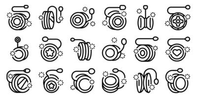 Yoyo toy icons set. Yo yo icons showing different styles and tricks, perfect for representing skill and fun vector