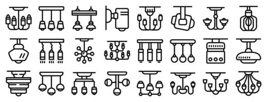 Ceiling chandelier icons set. Ceiling lamps hanging providing light in different styles and shapes vector