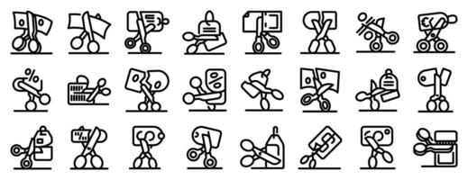 Scissors cutting price icons set. Creative scissors icons representing various concepts vector