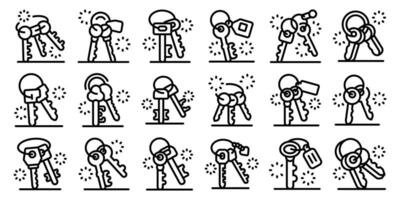 Key bunch icons set. Keys with keychains and keyrings celebrating special occasions vector