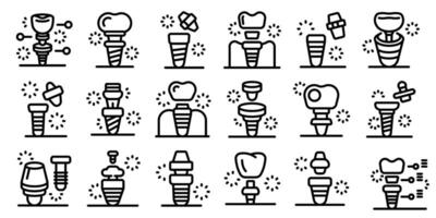 Abutment icons set. Dental implant restoring teeth functionality, innovative solutions for missing teeth replacing damaged or missing teeth vector