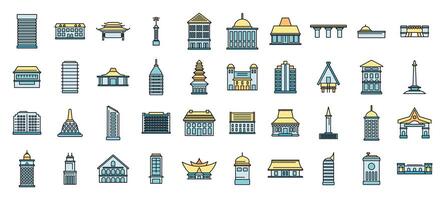 Exploring indonesian architecture, a diverse collection of landmarks and buildings vector