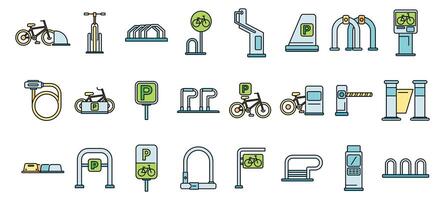 Bicycle parking icons showing secure storage and urban infrastructure for cyclists vector