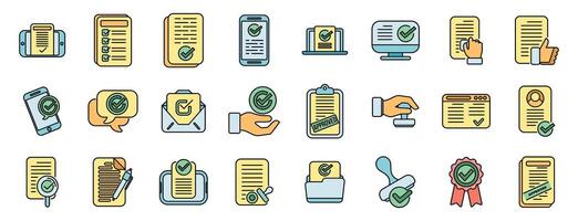 Collection of icons representing approval and verification processes vector
