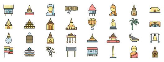 Exploring myanmar, colorful icons representing culture, landmarks, and traditions vector