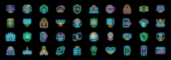 Vpn neon icons illustrating secure connection and data protection vector
