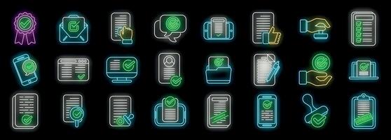 Neon approved documents icons representing validation and agreement vector