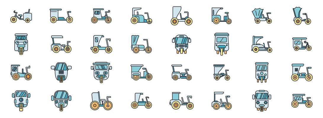 Collection of colorful vintage rickshaw illustrations