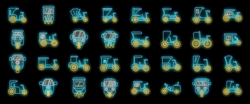 Neon illustrations of various tuk tuk designs