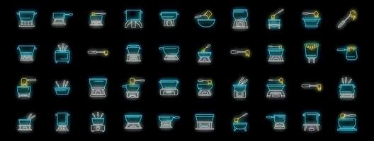 Fondue pot cooking on burner with dipping fork and cheese or chocolate icons set vector