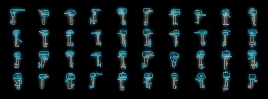 Neon outline illustrations of various power tools vector