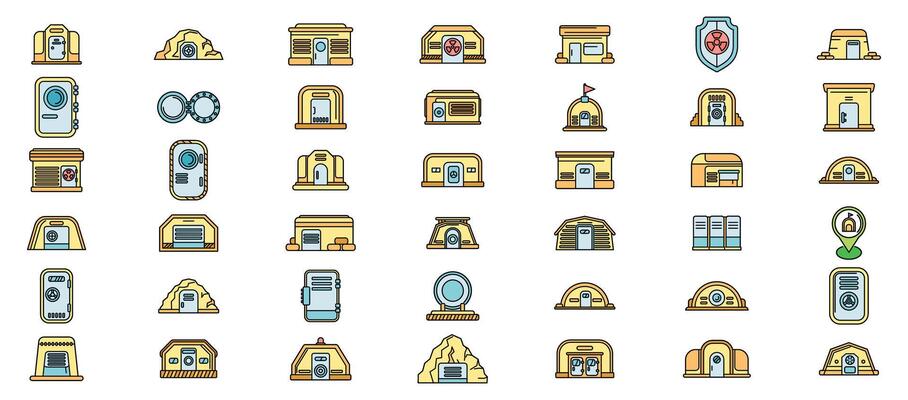 Diverse collection of building icons and symbols