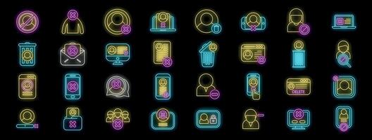 Neon remove user icons depicting deleting account or profile on various devices vector
