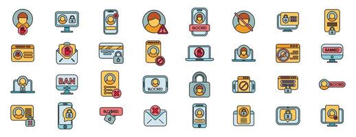 Blocked user icons depicting access restrictions and security measures vector