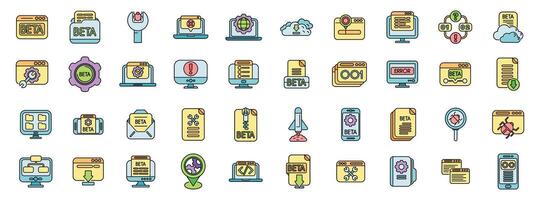 Collection of colorful beta testing icons for software development vector