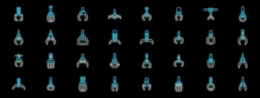 Collection of robotic arms with glowing neon effect on black background vector
